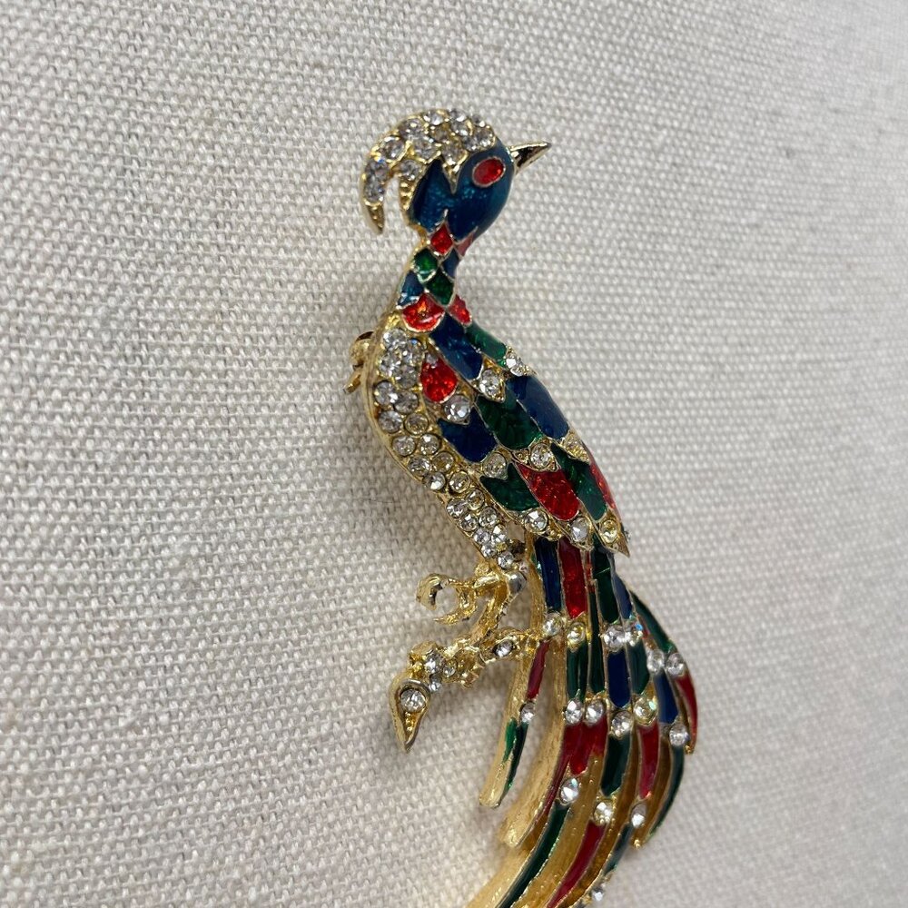 Vintage Enamel Rhinestone Peacock Brooch Pin Multicolor Bird Novelty - Picture 5 of 12